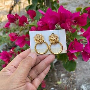 Vintage | Lion Door Knocker Earrings | Gold Tone  | Costume Jewelry